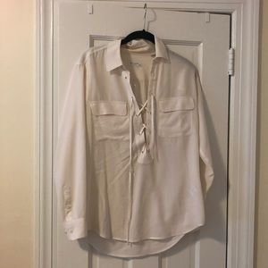 White silk equipment blouse